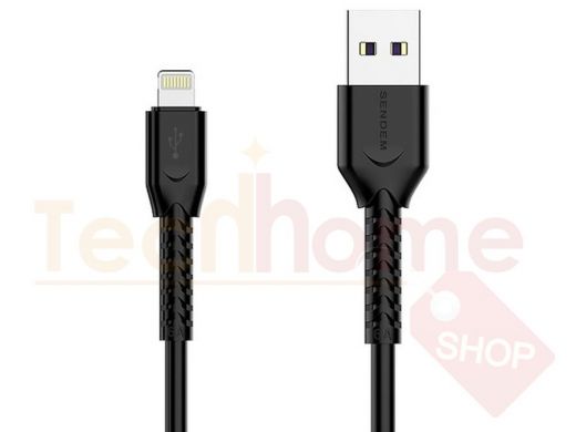 Шнур USB / Lightning (iPhone) SENDEM T8 Черный (iOS Lighting) 1м, USB 6А