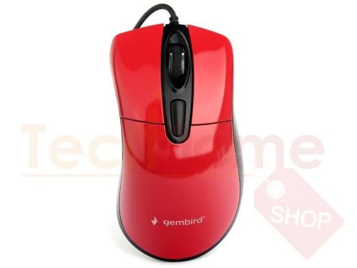 Мышь проводная GEMBIRD MOP-415-R, USB, 3 кнопки+колесо-кнопка, кабель 1.4м, красный, 2400 DPI