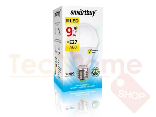 Светодиодная лампа A60 Е27  9W 3000K  Smartbuy-A60-09W/3000/E27