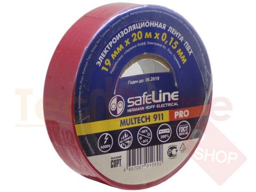 Изолента 19мм х 20метров красная  SafeLine MULTECH 900  0,15мм
