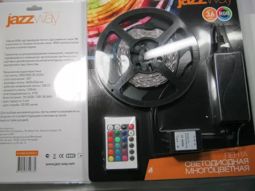 JazzWay Блистер LED SMD 5050/30-RGB  IP20  3.6 м с блоком питания и пультом  ZC-F5050BL30B-RGB-BL3.6