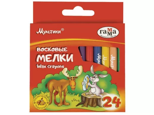 Восковые мелки "BR-106017" "Мультики", 24 цвета, 8х90 мм, круглые