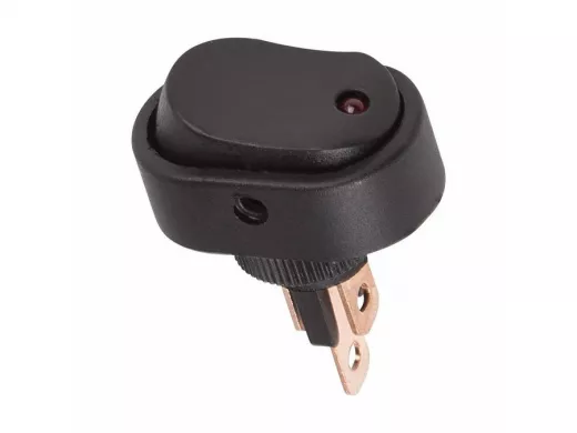 Выключатель клавишный 12V 20А (3с) ON-OFF черный ОВАЛ с красной LED подсветкой  REXAN