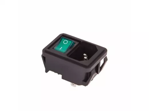 Выключатель клавишный 250V 10А (4с) ON-OFF зеленый с подсветкой и штекером C14 3PIN  REXANT