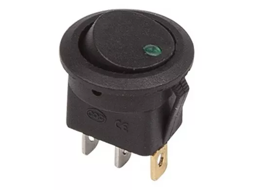 Выключатель клавишный круглый 12V 16А (3с) ON-OFF черный  с зеленой подсветкой  REXANT