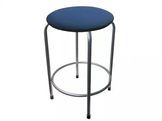 Табурет с подставкой для ног и полкой "TABURETTO-20342" круглое сиденье, серебрист., синий, ткань
