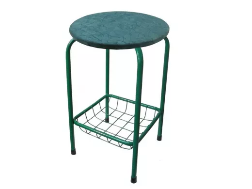 Табурет с подставкой для ног и корзинкой для вещей "TABURETTO-20399" зелёные ножки, синий верх,ткань