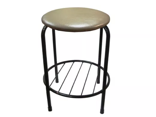 Табурет с подставкой для ног и полкой "TABURETTO-20486" круглое сиденье, чёрный, бежевый, экокожа