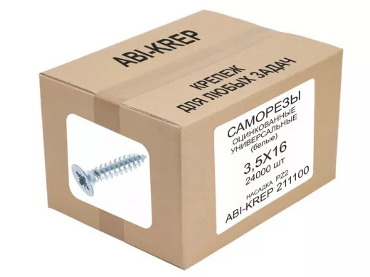Саморезы универсальные оцинкованные  3,5х 16 белые (   1шт) "ABI-KREP 211100" Pozi PZ 0,74г