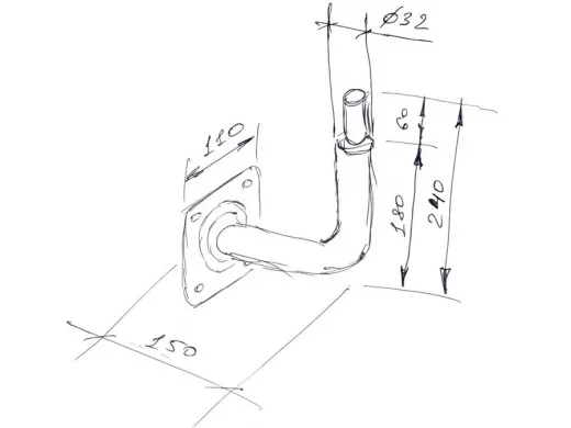Кронштейн антенный, вылет 0,16м, вверх 0,23м, обжата 6см "PROFIKRON-217256" черный, диаметр 32мм