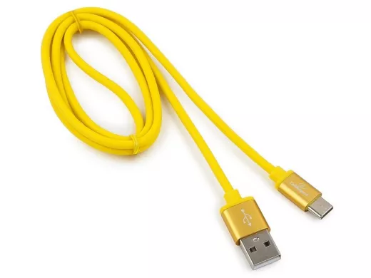 Шнур USB / Type-C Cablexpert CC-S-USBC01Y-1M, AM/Type-C, серия Silver, длина 1м,желтый, блистер, 2,0