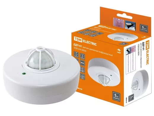 Датчик движения TDM потолочный ДДП-01 1100Вт, 5-480с, 2-8м, 5+Лк, 120(сбоку) и 360(сверху)гр, IP33