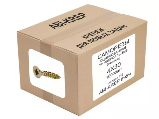 Саморезы универсальные оцинкованные  4 х 30 жёлтые (10000шт) "ABI-KREP 6959" 16,2кг Pozi PZ 1,62г
