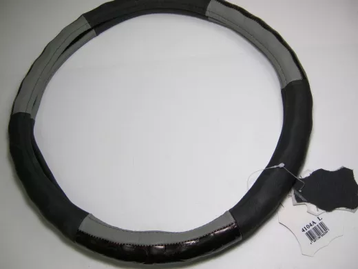 Оплетка на руль 40 см. L 4104A кожа черная+кожа серая+"бегемот" "пальцы"